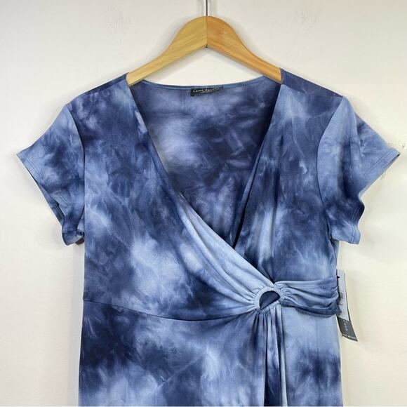 Lane Bryant Blue Tie Dye Stretch Knit O ring Wrap Cap Sleeve Dress 22 24 Petite - Picture 3 of 14